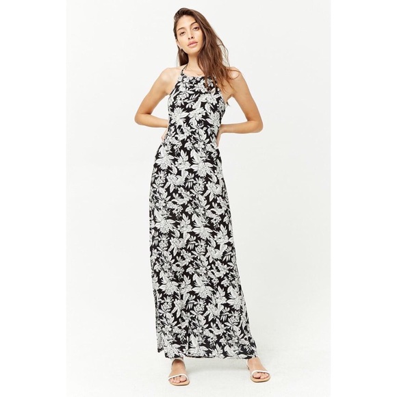 FOREVER 21 FLORAL HALTER TIE BACK MAXI DRESS - Picture 1 of 8